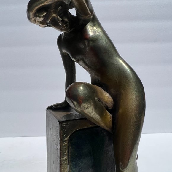 Bronze Bookends Nude Man Woman Art Nouveau Sculpture Circa 1916 “Classic Art” - Picture 11 of 16